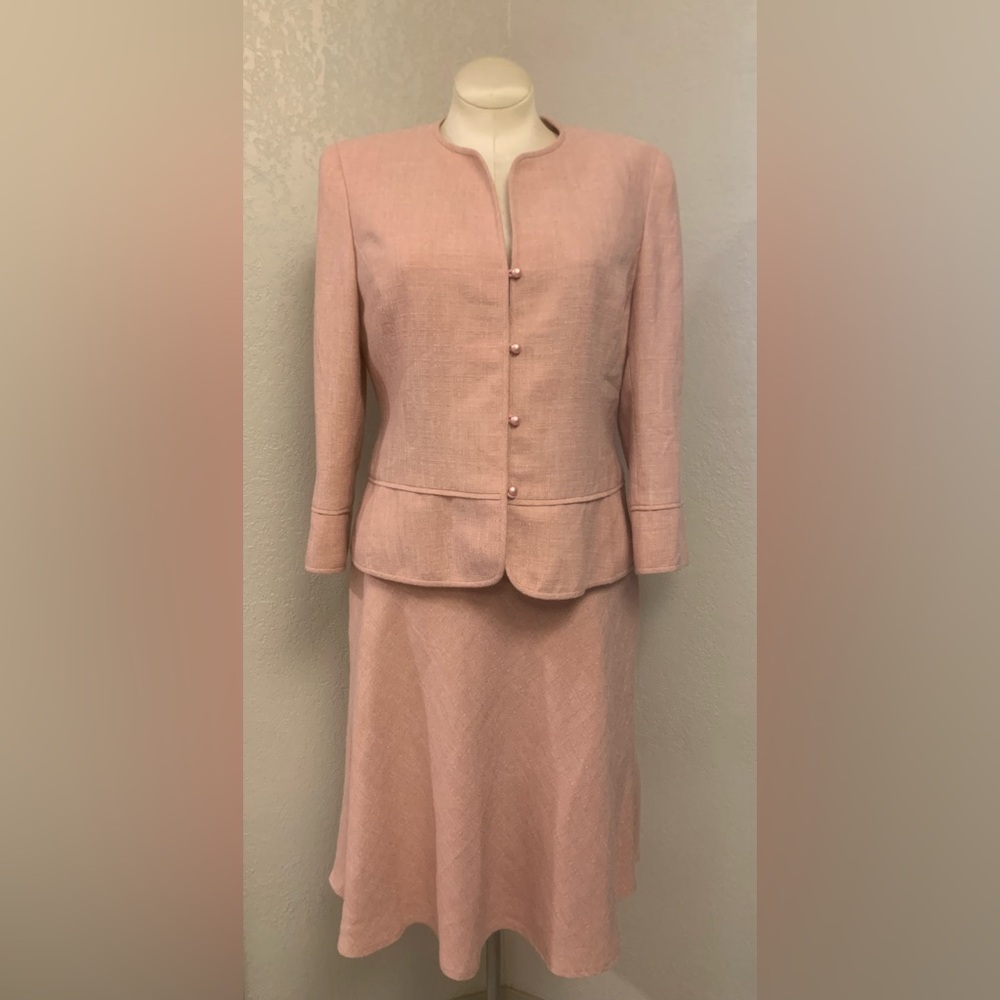 Kasper Womens 14 Soft Pink 2 Piece Suit Jacket A-Line Skirt